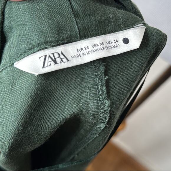 Zara Green Linen Blend Sleeveless Belted Midi Dress - Picture 4 of 9